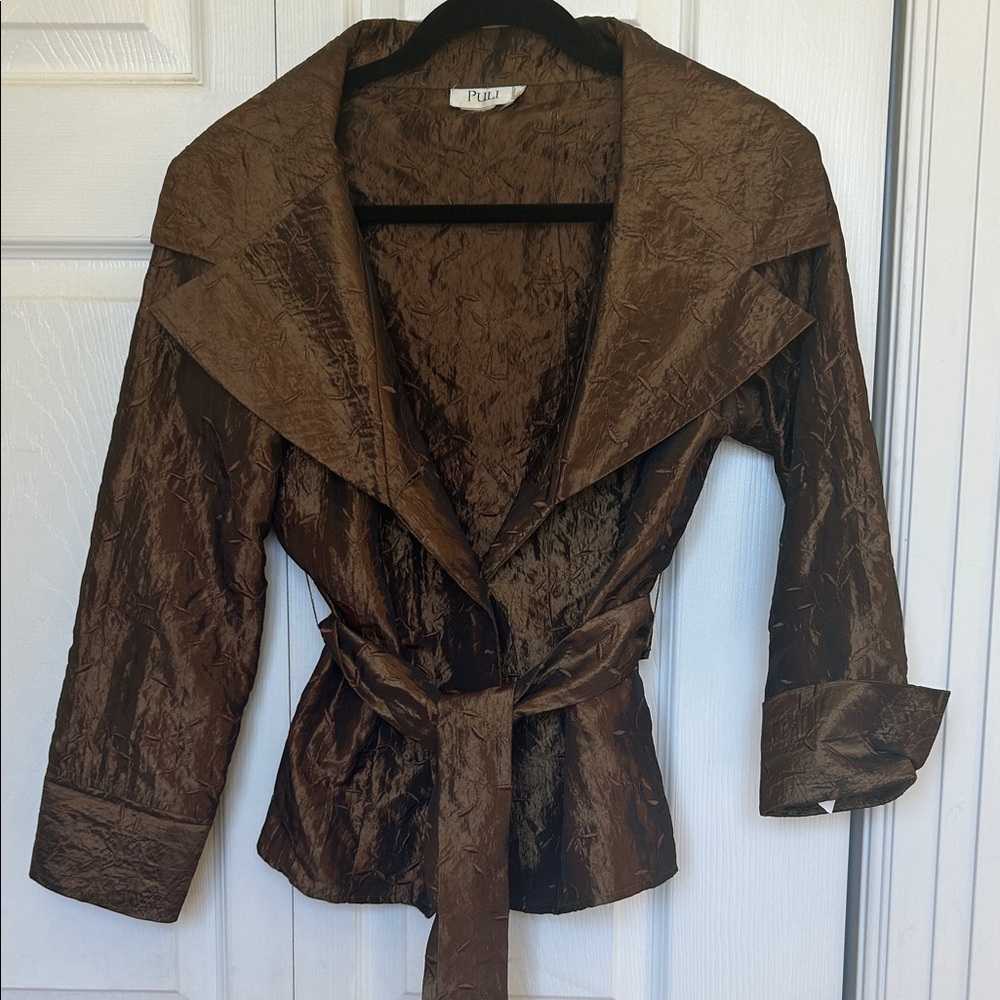 Puli Metallic Brown Women's Jacket with Belt